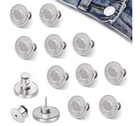 10 Pcs Buttons for Jeans,Adjustable Jean Button Pins,Pant Waist Tightener,No Sew and No Tools Instant Jean Button Pins for Pants, Simple Installation, Reusable and Adjustable(17mm) (Silver)