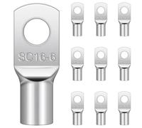 10 Pcs Cable Lugs M6, Hanibos SC16-6 Copper Tube Battery Cable Ends Lugs Battery Terminals Connectors Tinned Copper Crimp Lugs