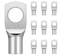 10 Pcs Cable Lugs M6, Hanibos SC6-6 Copper Tube Battery Cable Ends Lugs Battery Terminals Connectors Tinned Copper Crimp Lugs