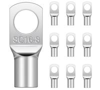 10 Pcs Cable Lugs M8, Hanibos SC16-8 Copper Tube Battery Cable Ends Lugs Battery Terminals Connectors Tinned Copper Crimp Lugs