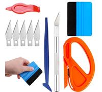 10 Pcs Car Vinyl Wrap Tool kit, Window Tint Tool Wallpaper Smoothing Kits, Including Felt Squeegee, Edge Trimmer, Soft Corner Squeegee Stickers, for Installing Auto Wraps and Car Stickers