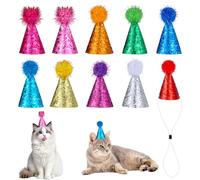 10 PCS Cat Birthday Party Hat, Mini Small Dog Hats Glitter Stuffed Animals Birthday Party Conoid Hat for Kittens Rabbits Dogs Stuffed Animals Parties Grooming Supplies (Multi-Color