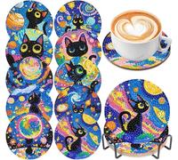 10 Pcs Cat Diamond Art Coasters Kits with Holder,Diamond Painting Coasters Kit for Adults Beginners, 5D Full Drill Gem Painting Craft Art Kits for Adults Supplies Gift (Cat).