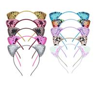 10 Pcs Cat Ears Headbands Sequins Cat Crown Shiny Hair Hoop Hair Ornaments for Adults Women Daily and Birthday Party Supplies，Cat Ears Headdress for Raves, Concert Party, Festival (10 Colors)
