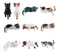 10 PCS Cat Figures, Desk Decor and Cute Desk Accessories, Mini Cat Desk Figurines for Car Dashboard and Office Desk Personalisation, Lying and Sitting Poses in Orange White Black Blue Grey Brown