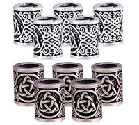 10 Pcs Celtic Dreadlock Beads for Men, Viking Beard Beads, Nordic Rune and Celtic Pattern, Antique Silver with Bronze Tones, Set for Beard and Hair Decoration, Vintage Metal Look for Styling