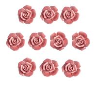 10 Pcs Ceramic Vintage Floral Rose Flower Door Knobs Handle Drawer Kitchen + Screws (Pink)