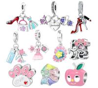 10 Pcs Charms for Pandora Bracelet, Spacer Beads Charms for Bracelet Making, Polished Charm for Pandora Bracelets, DIY Jewellery Gifts for Women Girls (Pink)