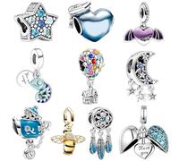 10 Pcs Charms for Pandora Bracelet, Spacer Beads Charms for Bracelet Making, Polished Charm for Pandora Bracelets, DIY Jewellery Gifts for Women Girls (Blue)