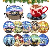 10 Pcs Christianity Christmas Nativity Scene Diamond Painting Coasters Kits Jesus Holy Night Art Coaster Birth of Jesus Diamond Painting Coasters for Beginners Adults and Kids Craft Supplies Gift