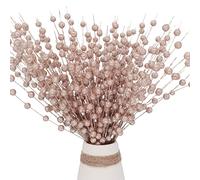10 Pcs Christmas Artificial Glitter Berry Stem Decoration, 40 CM / 15.7 Inch Artificial Xmas Ornaments Fake Berries Spray Christmas Flashing Branches Picks Sticks Christmas Tree Stems (Rose Gold)
