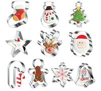 10 Pcs Christmas Cookie Cutter, Cookie Cutters, Biscuit Cutters Gingerbread Man Cutters Santa Claus,Stars,Snowmen,Christmas Stockings,Snowflakes,and Other Shapes, Making Christmas Cookies