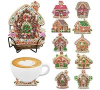 10 Pcs Christmas Diamond Painting Coasters Kits with Holder,DIY Christmas Diamond Art Coasters Crystal Art Coaster,Christmas Coasters Diamond Painting Kits for Christmas Birthday Gift (Multicolor)