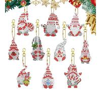 10 Pcs Christmas Gnomes Diamond DIY Painting Keychain,5D Double Sided Full Drill Diamond Keyrings,Santa Claus Diamond Art Craft Kits Key Rings for Kids Adults,Key Pendant for Purse Phone Bag Decor