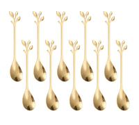 10 Pcs Christmas Gold Stainless Steel Coffee Spoons Leaf Handle | Festive Christmas Gold Stainless Steel Spoons, 4.7 Inch Rust Proof, for Espresso Dessert Tea, Dishwasher Safe Holiday Gift