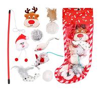 10 Pcs Christmas Kitten Toys - Interactive Mouse & Santa Claus Cat Teaser Stick Set - Indoor Cat Kitten Chewing Toys & Stocking Gifts