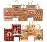 10 Pcs Christmas Kraft Paper Bags with Handles, Gift Bags for DIY Gifts