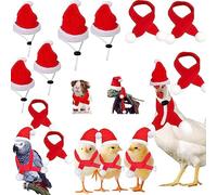 10 Pcs Christmas Mini Santa Hats Scarf Set Christmas Pet Chicken Hat Scarf Xmas Animal Hat with Adjustable Chin Strap for Poultry Hen Rooster Hamster Duck Lizard Parrot Hedgehog