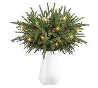 10 Pcs Christmas Norfolk Pine Branches with LED Light, Artificial Xmas Greenery Leaves Stems and Tree Branches for DIY Garlands, Wreaths, Crafts, Holiday and Home Centerpiece Table Decorations