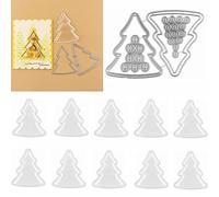10 PCS Christmas Tree Shaped Shaker Covers Low Profile Plastic Clear Shaker Pourch Covers with 2 Cutting Dies Set Dimensional Shaker Clear Puffy Shaker Covers Shaker Window Blister Shaker Cards