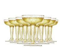 10 Pcs Clear Champagne Flutes Misket Glass Champagne Saucers Vintage Glass Plastic Glitter Stemmed Party Wine Cups Cocktail Cup Espresso Martini Prosecco Wine Gin Coupe Glasses Gift Set 120ml