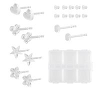 10 Pcs Clear Stud Earrings for Sensitive Ears-School-Safe, Hypoallergenic Silicone & Plastic Set with Storage Box, Transparent Star/Heart Flower Studs, Daily Accessories for Teens Women