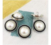 10 Pcs Clothing Luxury Pearl Button Sewing Material Accessories Fashion Buttons for Coat Embellishments-Black Silver,20mm