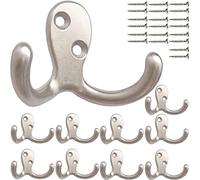 10 Pcs Coat Hooks Hardware Wall Hooks Heavy Duty Hooks for Hanging Coats Double No Rust Hooks Wall Mounted for Key, Towel, Bags, Cup, Hat (Silvery)