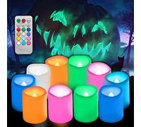 10 PCS Colored Flameless Flickering Remote Control Led Votive Tea Light Timer Candles Color Changing Battery Operated LED Fake Candle for Wedding Party Halloween Pumpkin Light Christmas Decorations