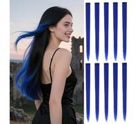 10 Pcs Colored Hair Extensions 22 Inch Colored Clip in Hair Extensions Straight Synthetic Hairpieces for Women and various occasions （Straight,Blue）