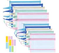 10 PCS Colored Mesh Zipper Pouch Bags, 5pcs A4 & 5pcs A5 Double-Layer Nylon Puzzle & Building Block Toy Storage & Organisation, Breathable See-Through Pouch with Handle for School, Office, Home