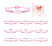 10 Pcs Coquette Bow Braid String Bracelets Set, Adjustable Pink Bow Bracelet for Cheer Dance Team Friends Gift, Braided Friendship Jewelry for Women Girls Birthday Party Favor Galentines Day Gifts
