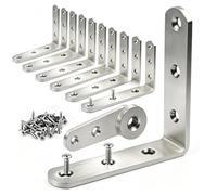 10 Pcs Corner Brace, 4x4x0.8 Inch Stainless Steel Angle Bracket | 3mm metal brackets, rustproof rounded edges. Reinforce 90° joints for shelves & furniture, 50-lb per pair, screws included.