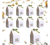 10 Pcs Cottage House Shaped Gift Boxes with Red Green Ribbons House Shaped Candy Boxes Cookie Cases for Gift Giving White Gable Bakery Packaging for Treats, Desserts, Fancy Cookie (Green L)