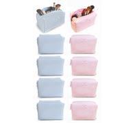 10 Pcs Cotton Quilted Makeup Bag Bulk Bow Stripe Cosmetic Pouch Gingham Make up Bag Coquette Aesthetic Makeup Pouch with Zipper Travel Portable Case Preppy Gifts for Women, Blue 5pcs+Pink 5pcs, 12