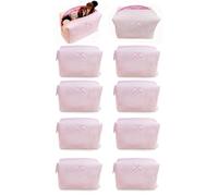 10 Pcs Cotton Quilted Makeup Bag Bulk Bow Stripe Cosmetic Pouch Gingham Make up Bag Coquette Aesthetic Makeup Pouch with Zipper Travel Portable Case Preppy Gifts for Women, Pink, 12 pack