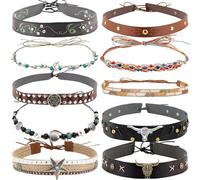 10 Pcs Cowboy Hat Bands for Women Men, Cowgirl Hat Bands Hand Made Replacement Pearl Hat Belt Men Fedora Panama hat, Multicolor, 1 Count (Pack of 10)