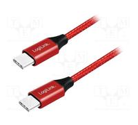 10 pcs : CU0156 - Cable, USB 2.0, USB C plug,both sides, 1m, red, PVC, textile