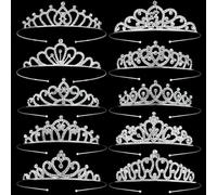 10 pcs Decorative Silver Metal Princess Birthday Party Prom Wedding Pearl Rhinestone Crown Princess Hair Tiaras Clasps Accessories for Wedding Prom Birthday Party Hair Jewelry