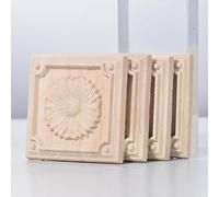 10 Pcs Decorative Wood Carved Appliques Onlays Small Flower Square Rosette, 2.35x 2.35inch Unpainted Solid Wood Square Carving Decal for Furniture Cabinet Closet Decoration