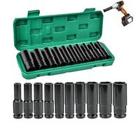 10 Pcs Deep Impact Socket Set, 1/2" Socket Sets 10-24mm Hex Long Socket Set Impact Wrench Socket Set Durable for Professional Repair, Home Car Repair