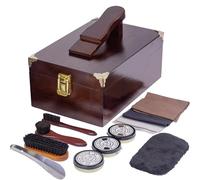 10 Pcs Deluxe Shoe Shine Box Set & Shoe Care Polish Kit with Foot Rest, Wooden Care Tools Storage Box Perfect for Multi- Leather Shoes
