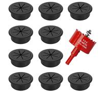 10 Pcs Desk Grommet 60mm, Cable Hole Cover with Hole Saw, Round Desk Cable Grommet for Home, Office, School, Meeting Room, (Black)