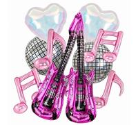 10 Pcs Disco Party Decorations Balloons Set, Pink Music Note & Guitar Foil Balloons, 4D Shining Colourful Disco Balloons for 80s Rock&Roll Dancing Queen Party Concert Dance Birthday