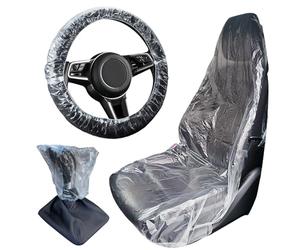 10 Pcs Disposable Car Seat Covers,Transparent Disposable Plastic Car Seat Covers,10 Steering Wheel Covers, 10 Shift Lever Covers,Waterproof Protective Vehicle Seat Protector Driving Chair Cover