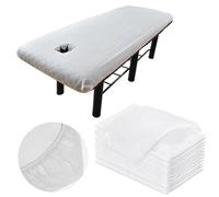 10 Pcs Disposable Fitted Massage Table Sheets with Face Hole 85 x 35 Inches Breathable Non Woven Fabric Massage Table Protective Cover with Elastic Oilproof Massage Table Sheets