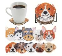 10 Pcs Dog Diamond Art Coasters Kit with Holder, Dog Diamond Painting Coasters Complete Kit, Gem Art Coaster for Women, Teens and Beginners, Relaxing DIY Craft Gift