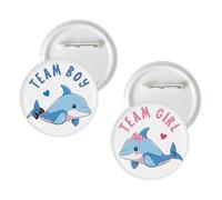 10 Pcs Dolphin Gender Reveal Button Pins, Sea Animal Team Boy Team Girl Badge Pins, Dolphin Blue or Pink Stain Brooch Button for Under The Sea Baby Shower/Gender Reveal Party Decorations
