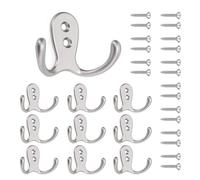 10 PCS Double Prong Robe Hooks Dual Coat Hooks Door Hooks with 20 PCS Screws Chrome Wall Mounted Hooks for Hanging Hat Tie Clothes Towel Metal Retro Cloth Hanger Silver for Bedroom Bathroom Kitchen