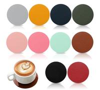 10 PCS Drink Coasters, Leather Coaster Set Double Sided Glass Coasters Cup Mats Round Coaster Sets Waterproof Non-slip for Home Bars Tea Coffee Drinks (10 Colors)